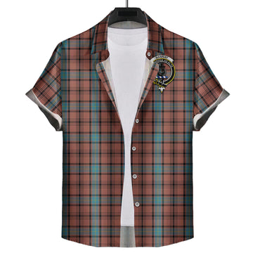 Hannay Dress Tartan Short Sleeve Button Down Shirt with Family Crest