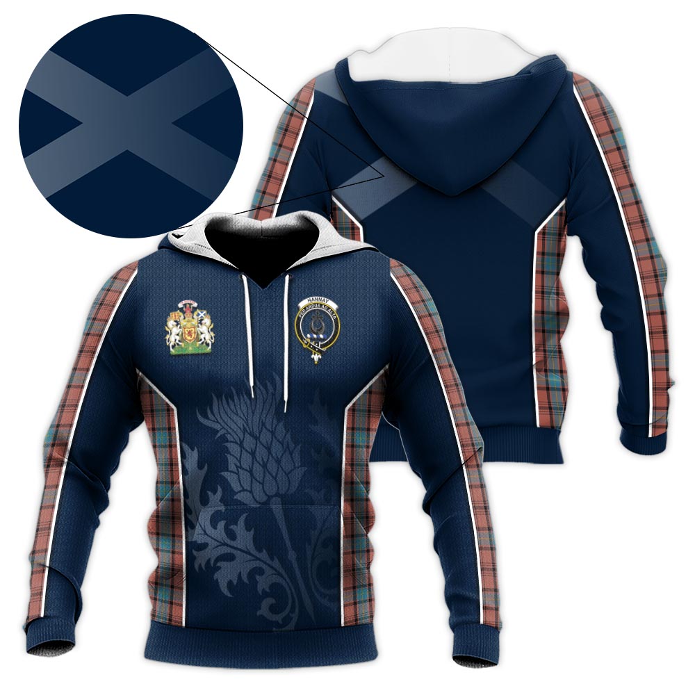 Tartan Vibes Clothing Hannay Dress Tartan Knitted Hoodie with Family Crest and Scottish Thistle Vibes Sport Style