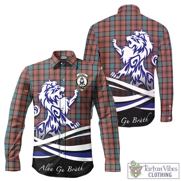 Hannay Dress Tartan Long Sleeve Button Up Shirt with Alba Gu Brath Regal Lion Emblem