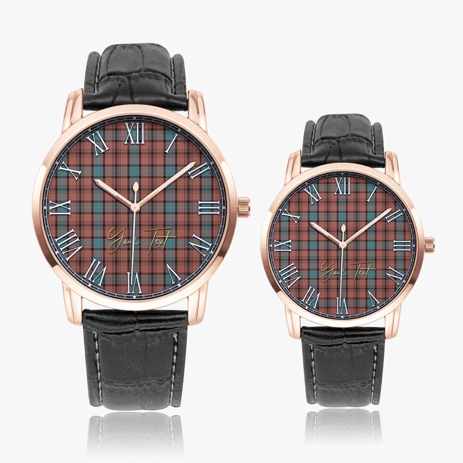 Hannay Dress Tartan Personalized Your Text Leather Trap Quartz Watch Wide Type Rose Gold Case With Black Leather Strap - Tartanvibesclothing