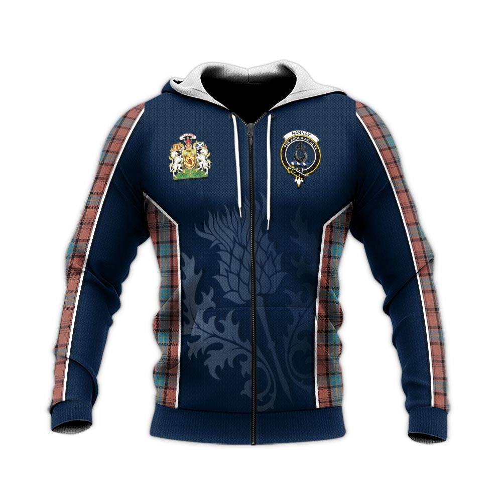 Tartan Vibes Clothing Hannay Dress Tartan Knitted Hoodie with Family Crest and Scottish Thistle Vibes Sport Style