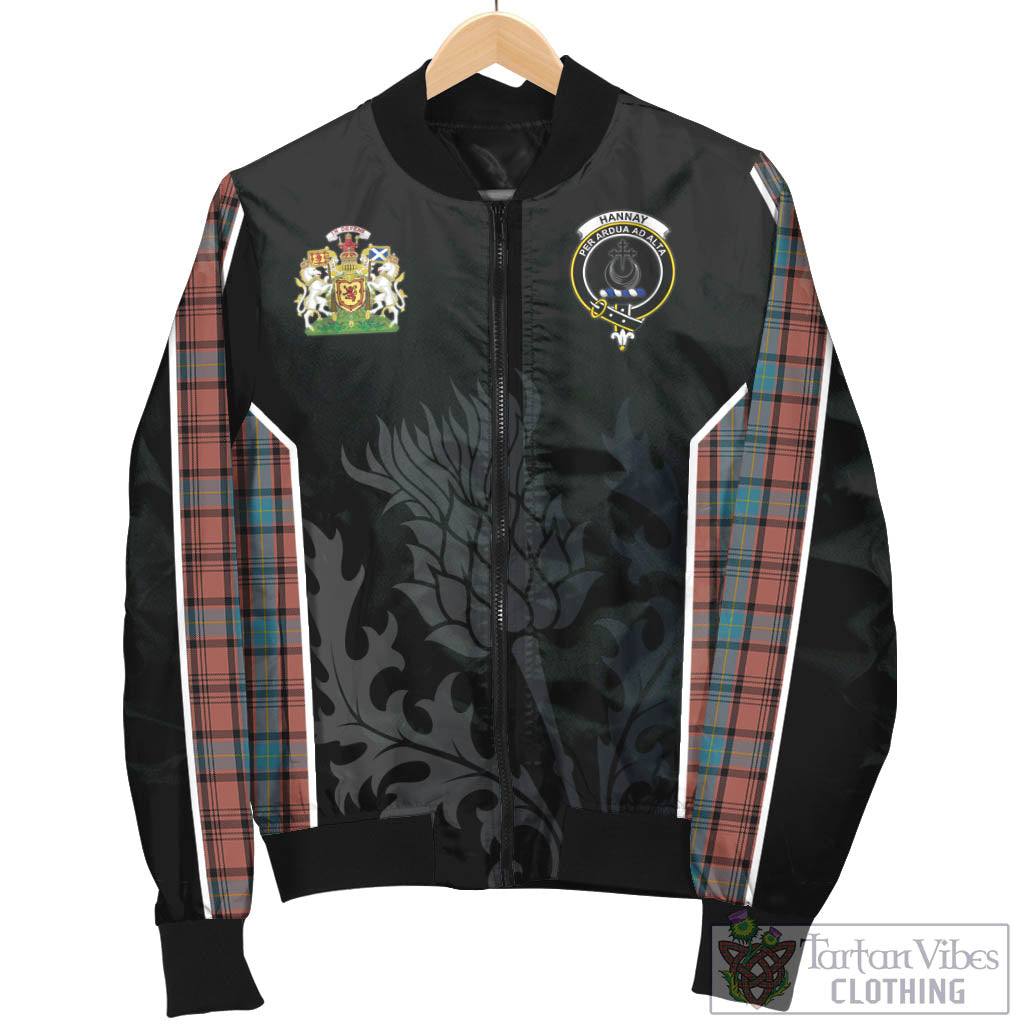 Tartan Vibes Clothing Hannay Dress Tartan Bomber Jacket with Family Crest and Scottish Thistle Vibes Sport Style