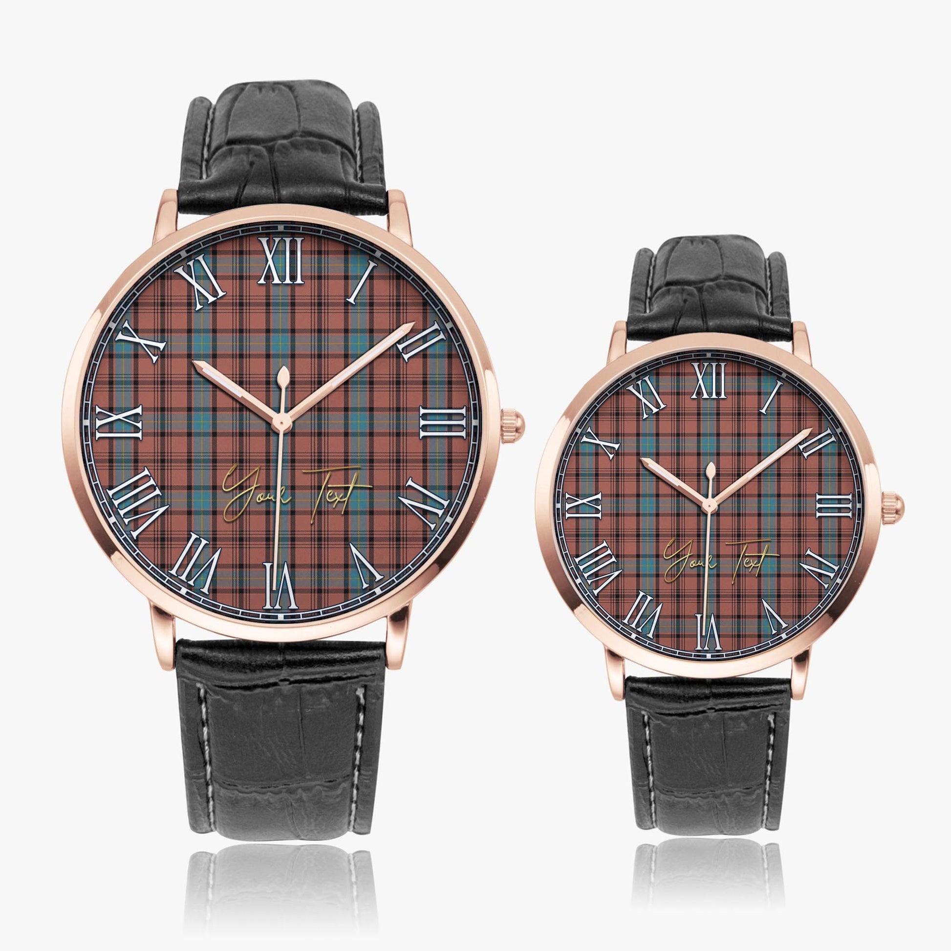 Hannay Dress Tartan Personalized Your Text Leather Trap Quartz Watch Ultra Thin Rose Gold Case With Black Leather Strap - Tartanvibesclothing