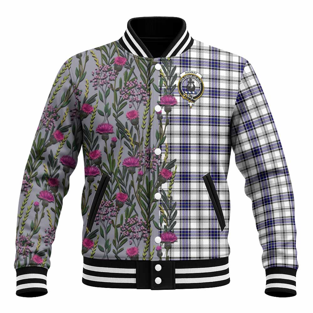 Hannay Family Crest Tartan Baseball Jacket Scottish Thistle Flower Pattern Half Style - Tartan Vibes Clothing