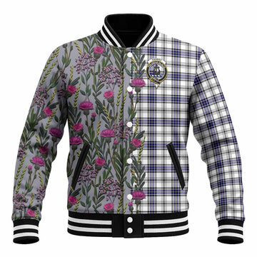 Hannay Family Crest Tartan Baseball Jacket Scottish Thistle Flower Pattern Half Style