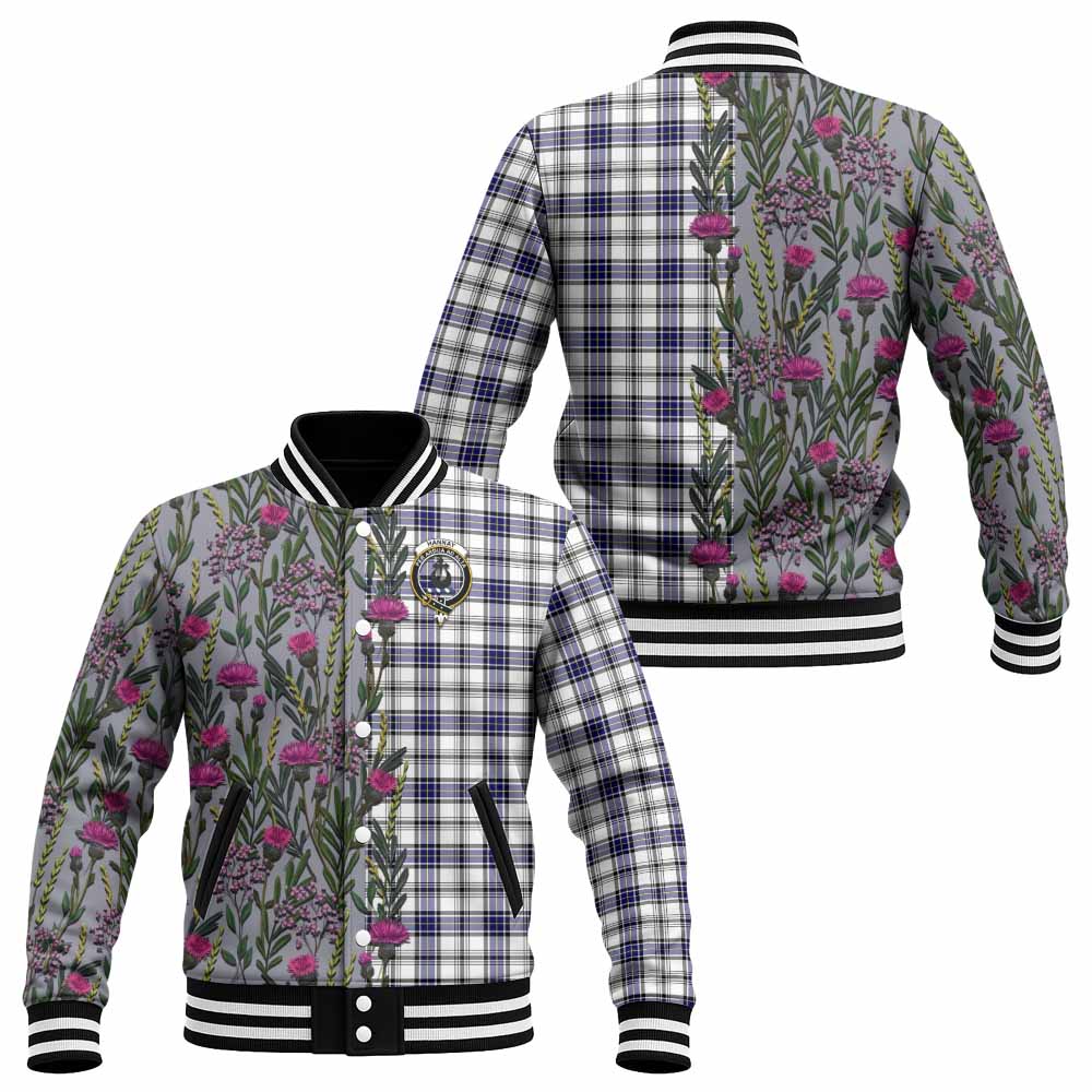 Hannay Family Crest Tartan Baseball Jacket Scottish Thistle Flower Pattern Half Style - Tartan Vibes Clothing