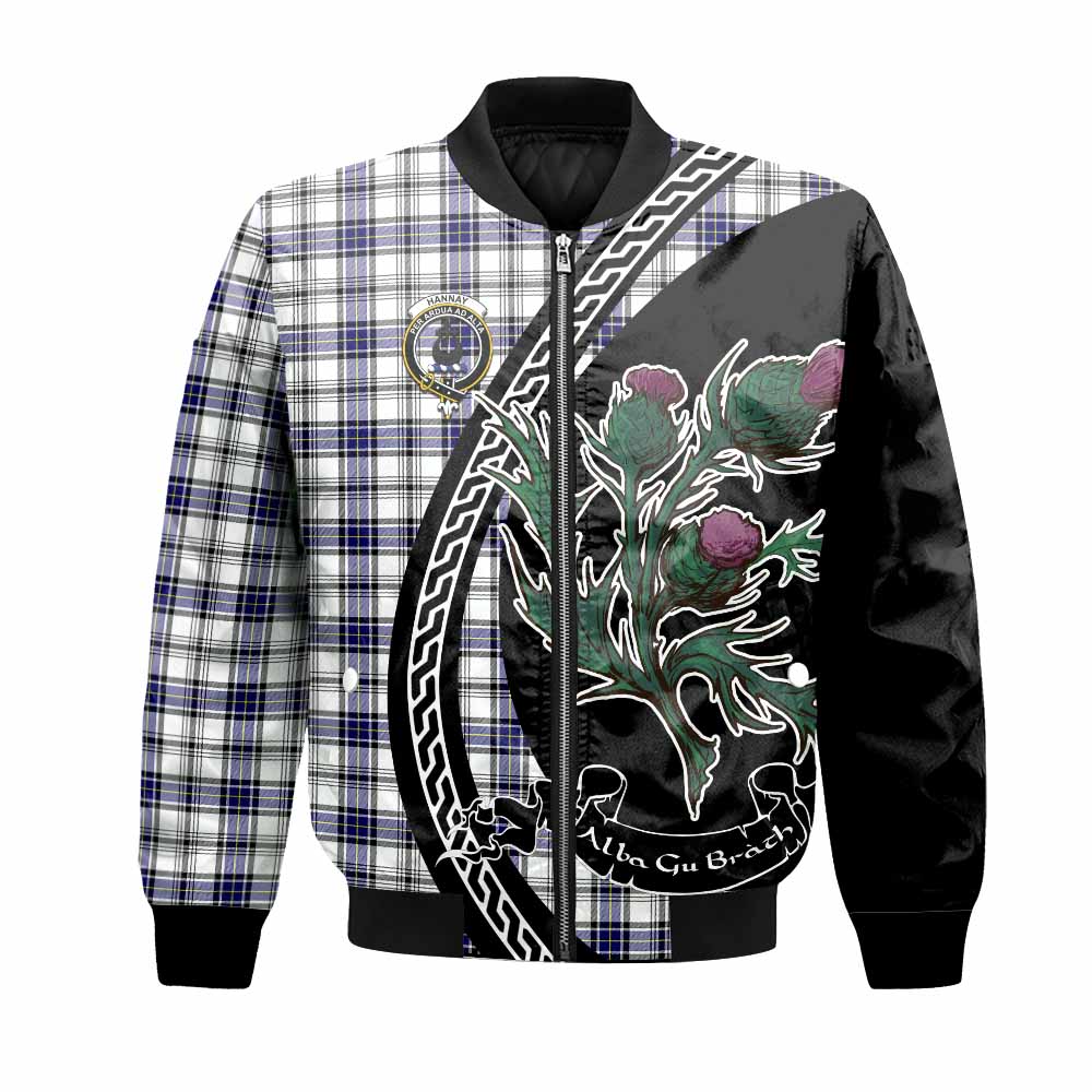 Hannay Family Crest Tartan Bomber Jacket Alba Thistle Inspired - Tartan Vibes Clothing