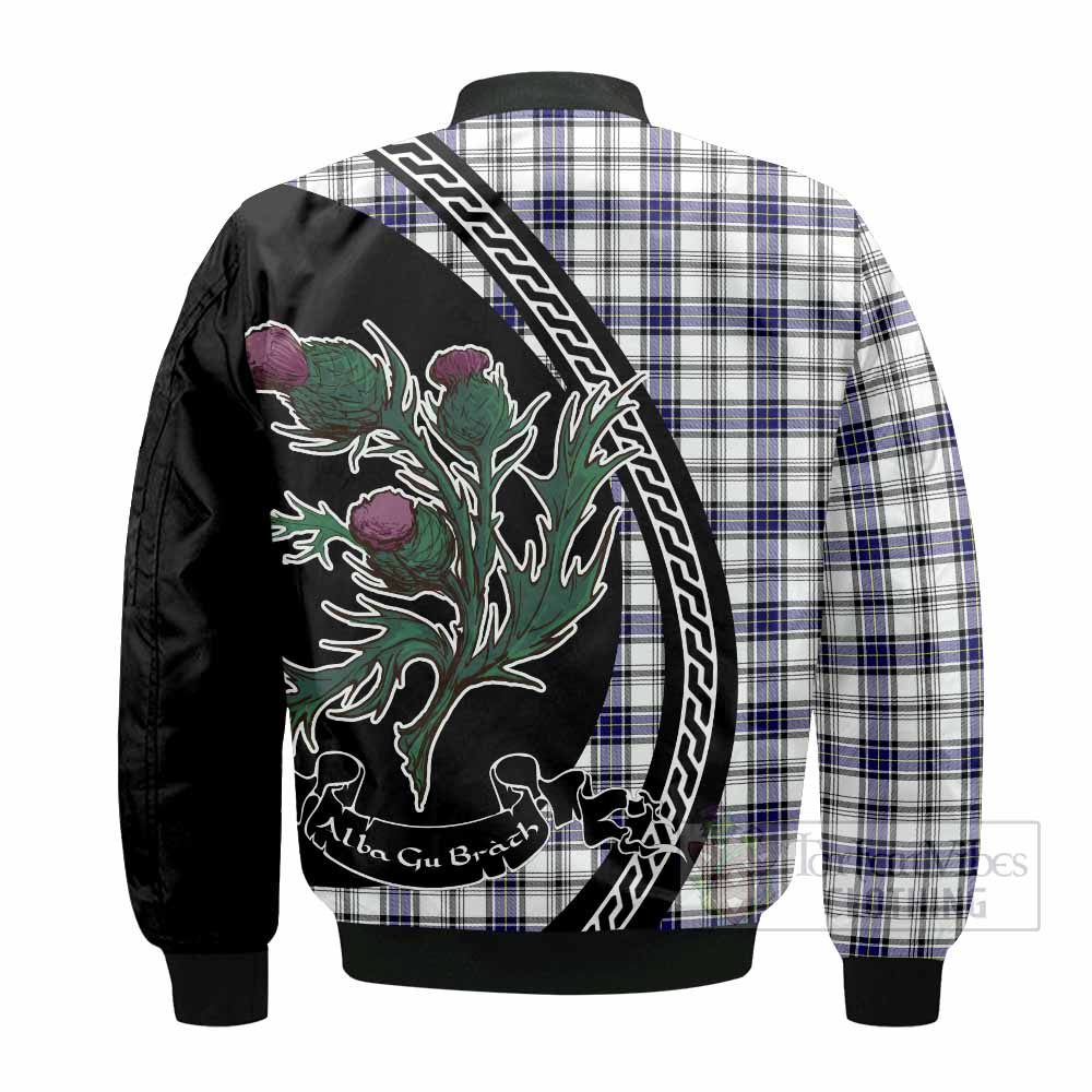 Hannay Family Crest Tartan Bomber Jacket Alba Thistle Inspired - Tartan Vibes Clothing