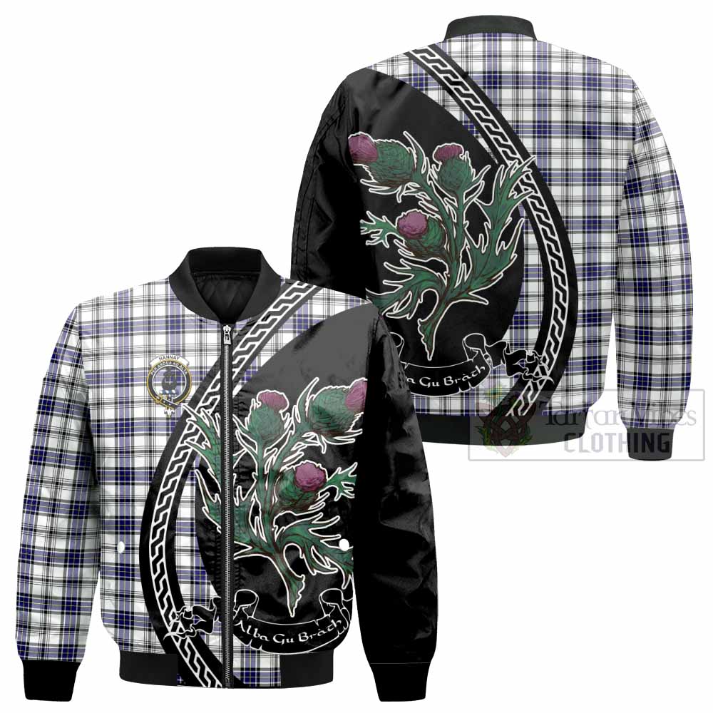 Hannay Family Crest Tartan Bomber Jacket Alba Thistle Inspired - Tartan Vibes Clothing