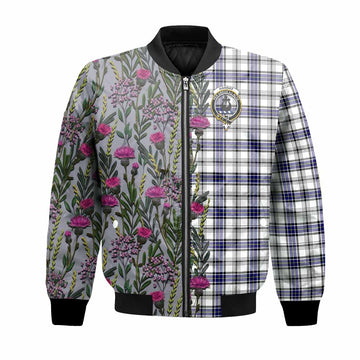 Hannay Family Crest Tartan Bomber Jacket Scottish Thistle Flower Pattern Half Style