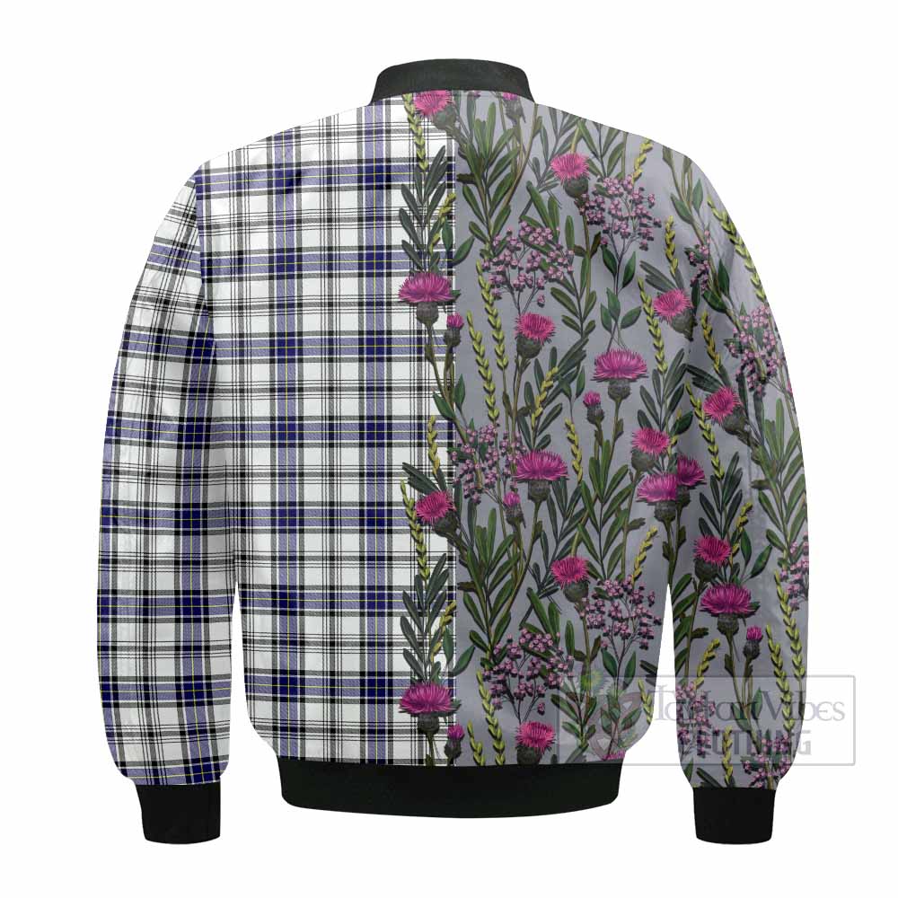 Hannay Family Crest Tartan Bomber Jacket Scottish Thistle Flower Pattern Half Style - Tartan Vibes Clothing