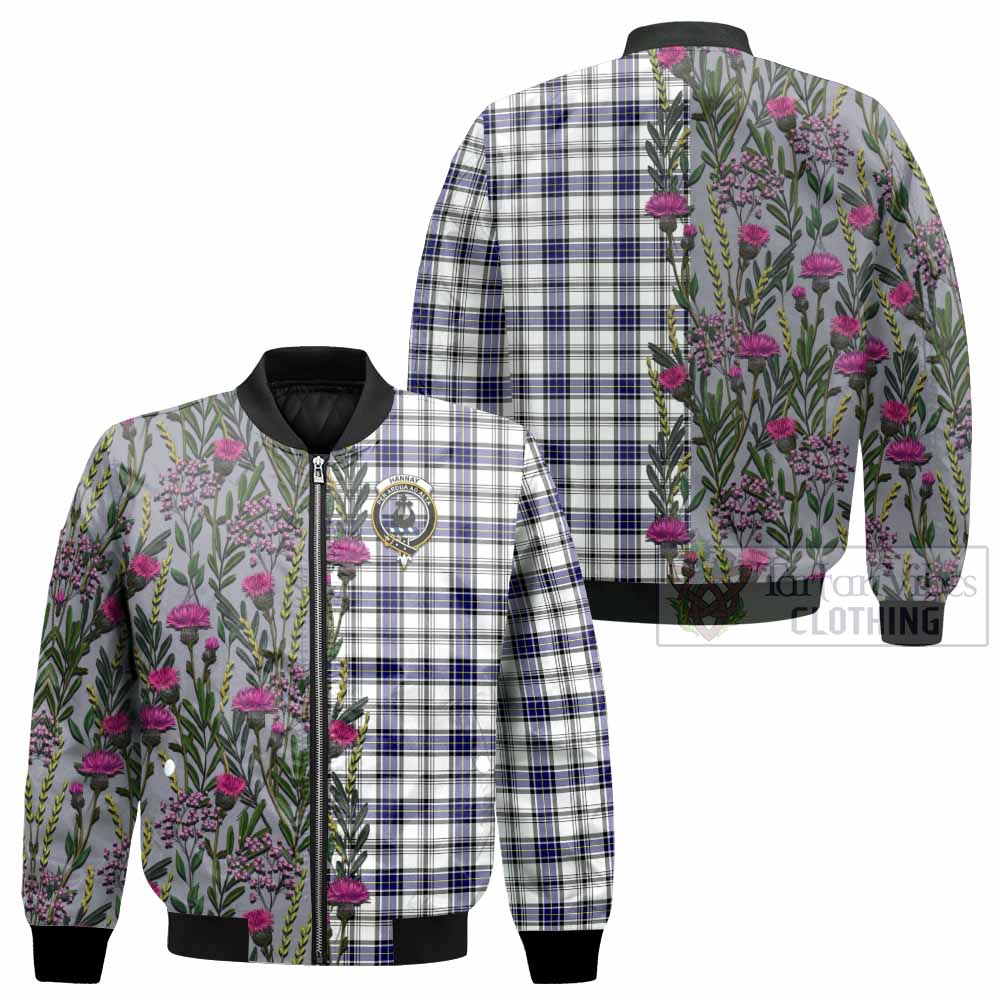 Hannay Family Crest Tartan Bomber Jacket Scottish Thistle Flower Pattern Half Style - Tartan Vibes Clothing