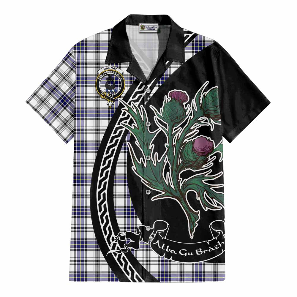 Hannay Family Crest Tartan Cotton Hawaiian Shirt Alba Thistle Inspired - Tartan Vibes Clothing