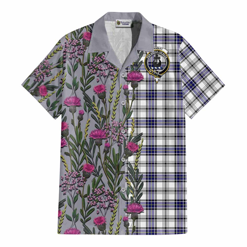 Hannay Family Crest Tartan Cotton Hawaiian Shirt Scottish Thistle Flower Pattern Half Style - Tartan Vibes Clothing