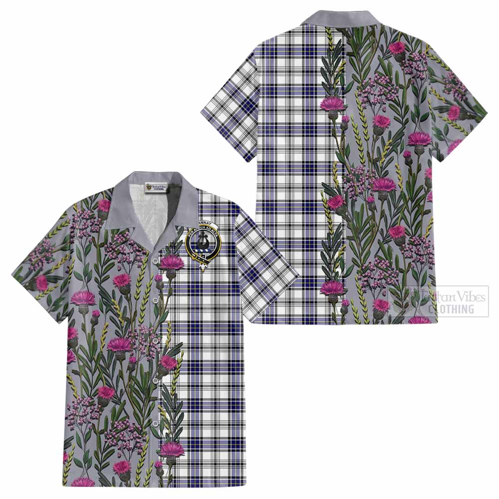 Hannay Family Crest Tartan Cotton Hawaiian Shirt Scottish Thistle Flower Pattern Half Style - Tartan Vibes Clothing