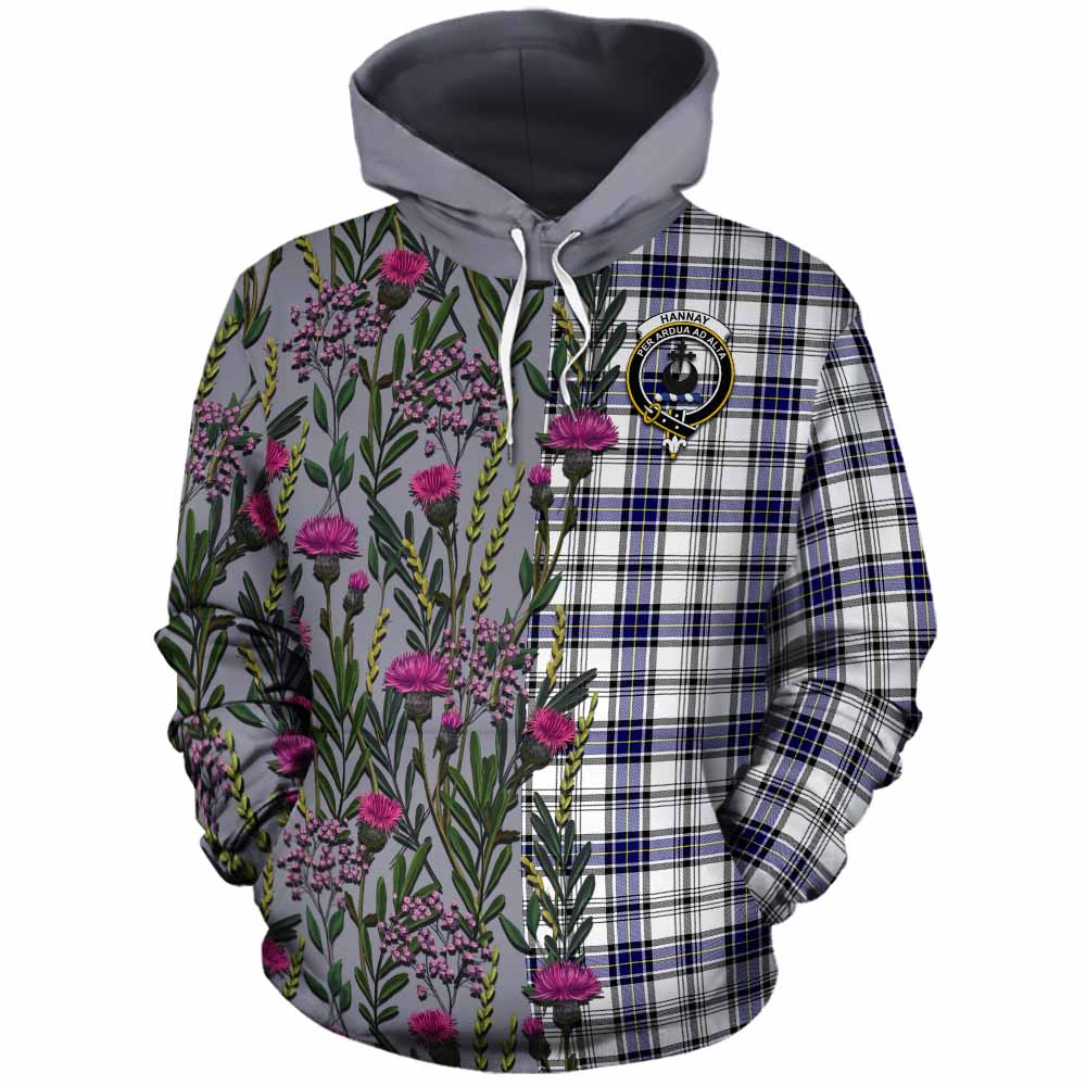 Hannay Family Crest Tartan Cotton Hoodie Scottish Thistle Flower Pattern Half Style - Tartan Vibes Clothing