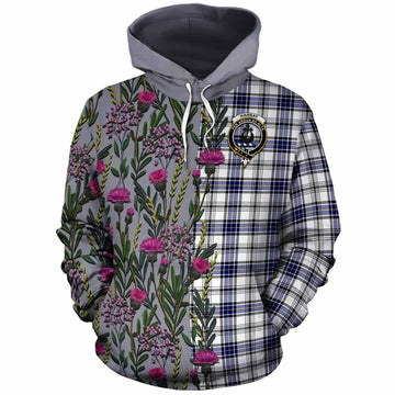 Hannay Family Crest Tartan Cotton Hoodie Scottish Thistle Flower Pattern Half Style