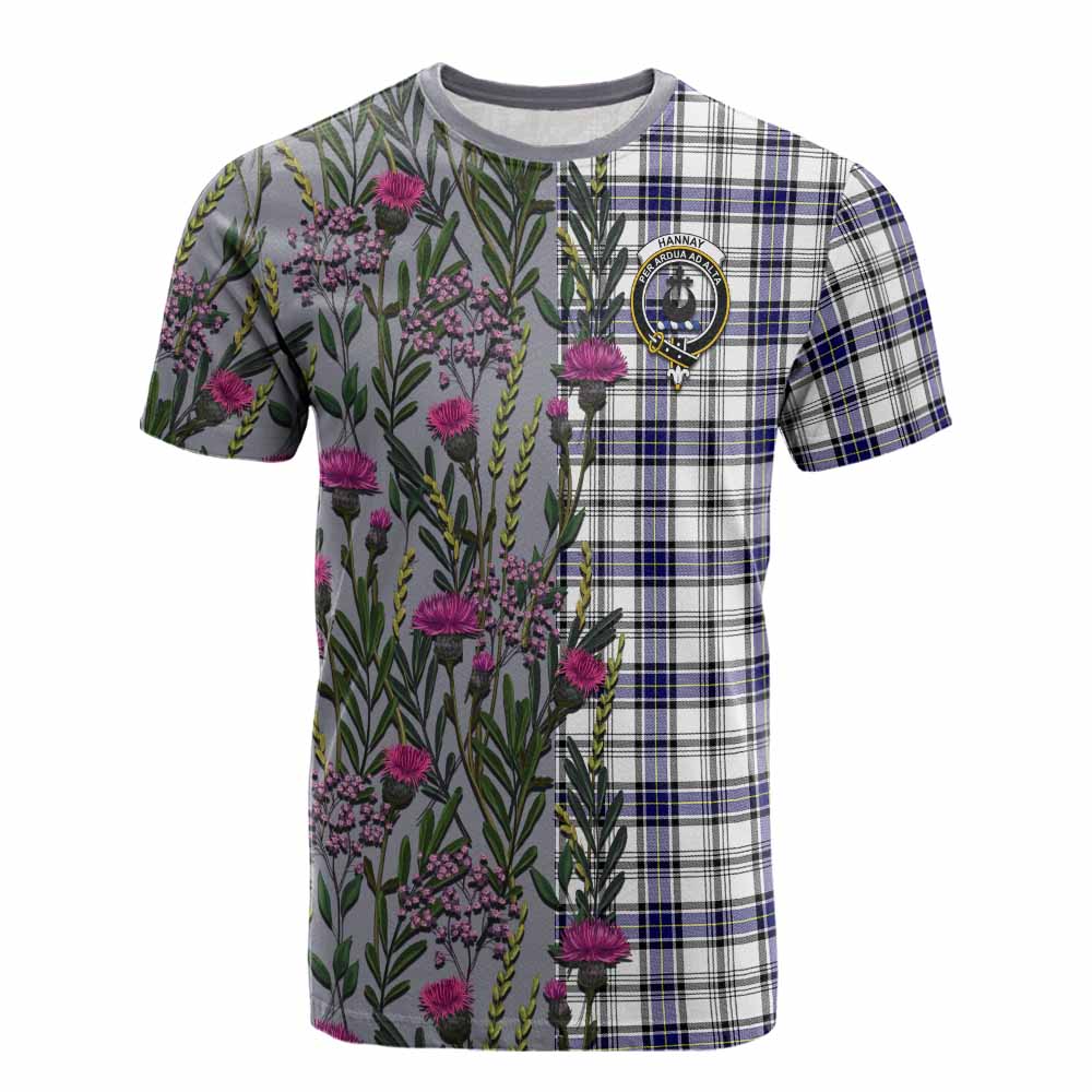 Hannay Family Crest Tartan Cotton T-shirt Scottish Thistle Flower Pattern Half Style - Tartan Vibes Clothing