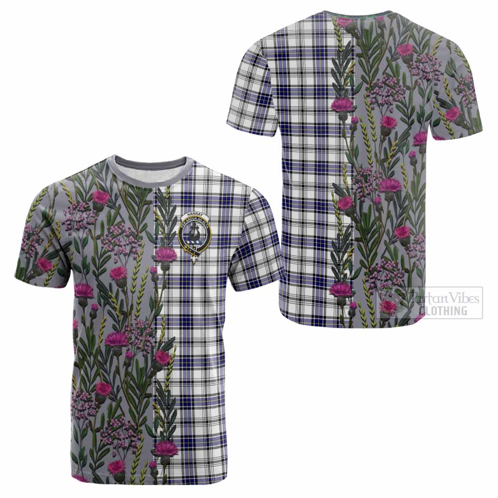 Hannay Family Crest Tartan Cotton T-shirt Scottish Thistle Flower Pattern Half Style - Tartan Vibes Clothing