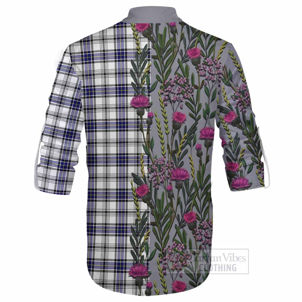 Hannay Family Crest Tartan Ghillie Shirt Scottish Thistle Flower Pattern Half Style - Tartan Vibes Clothing