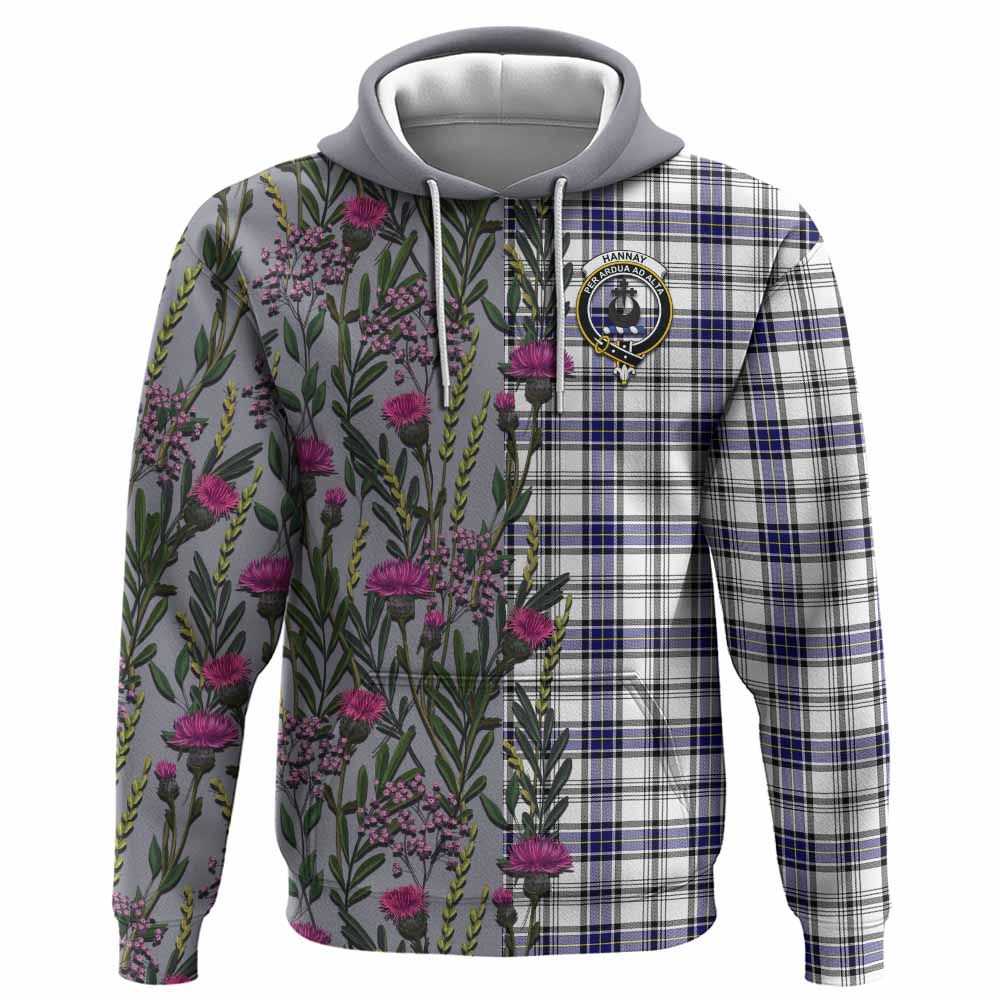 Hannay Family Crest Tartan Hoodie Scottish Thistle Flower Pattern Half Style - Tartan Vibes Clothing