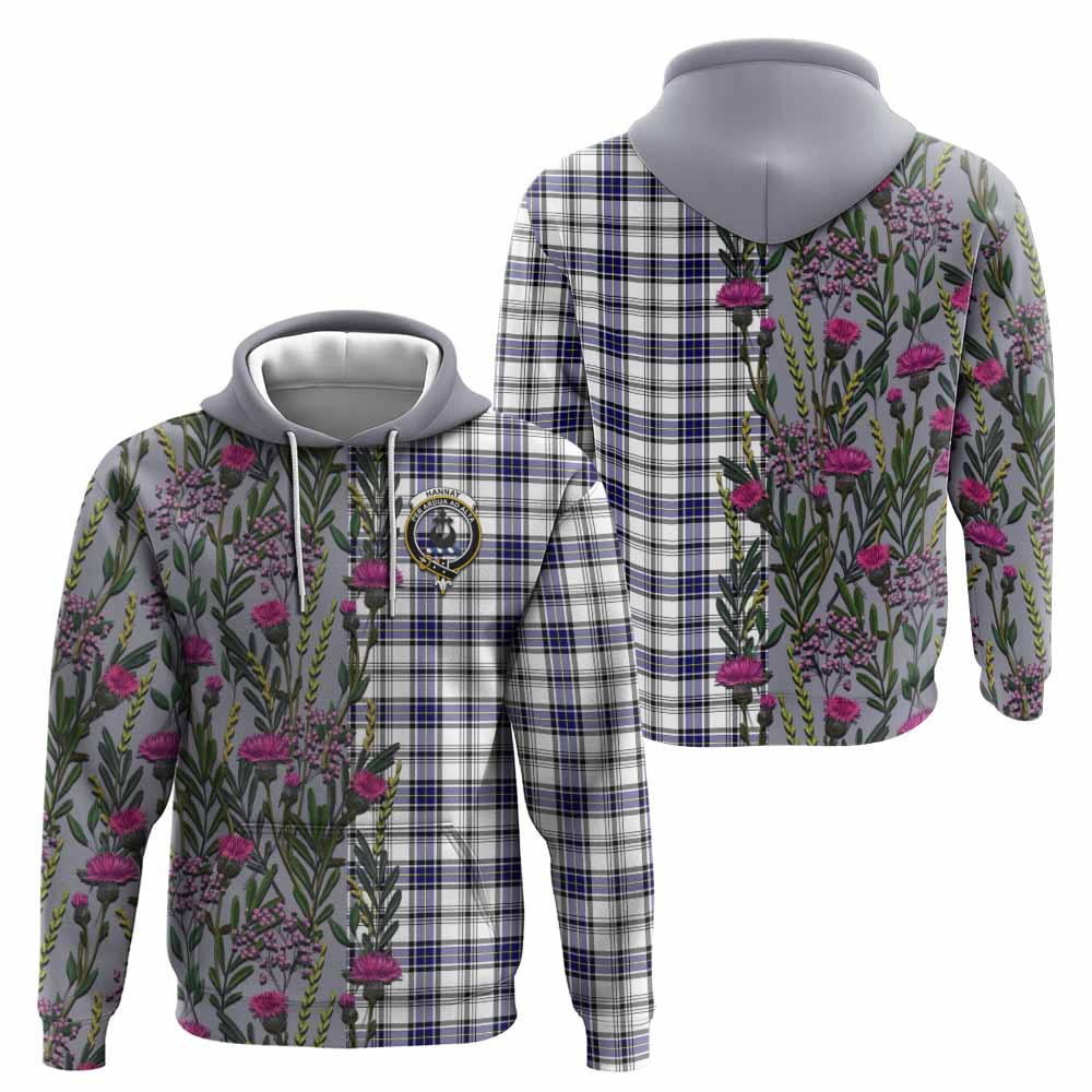 Hannay Family Crest Tartan Hoodie Scottish Thistle Flower Pattern Half Style - Tartan Vibes Clothing