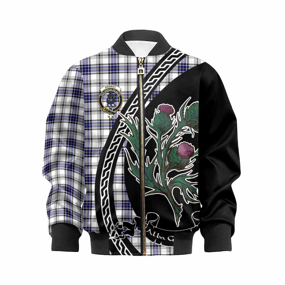 Hannay Family Crest Tartan Kid Bomber Jacket Alba Thistle Inspired - Tartan Vibes Clothing