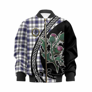 Hannay Family Crest Tartan Kid Bomber Jacket Alba Thistle Inspired