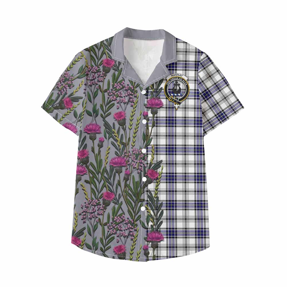 Hannay Family Crest Tartan Kid Hawaiian Shirt Scottish Thistle Flower Pattern Half Style - Tartan Vibes Clothing
