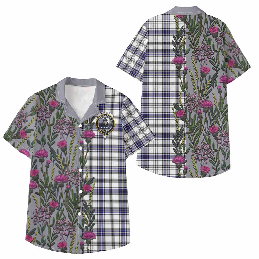 Hannay Family Crest Tartan Kid Hawaiian Shirt Scottish Thistle Flower Pattern Half Style - Tartan Vibes Clothing