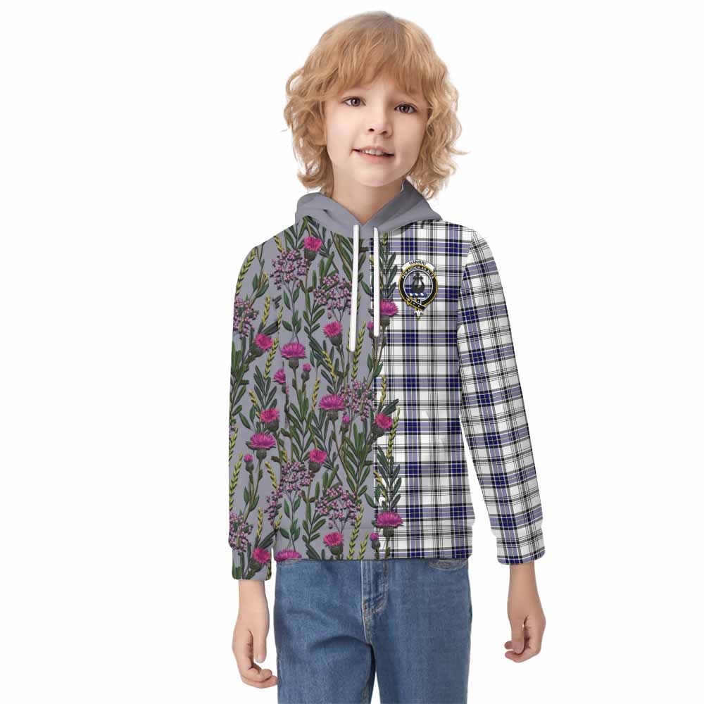 Hannay Family Crest Tartan Kid Hoodie Scottish Thistle Flower Pattern Half Style - Tartan Vibes Clothing