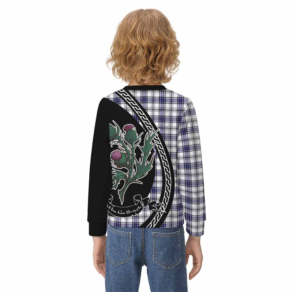 Hannay Family Crest Tartan Kid Knitted Sweatshirt Alba Thistle Inspired - Tartan Vibes Clothing