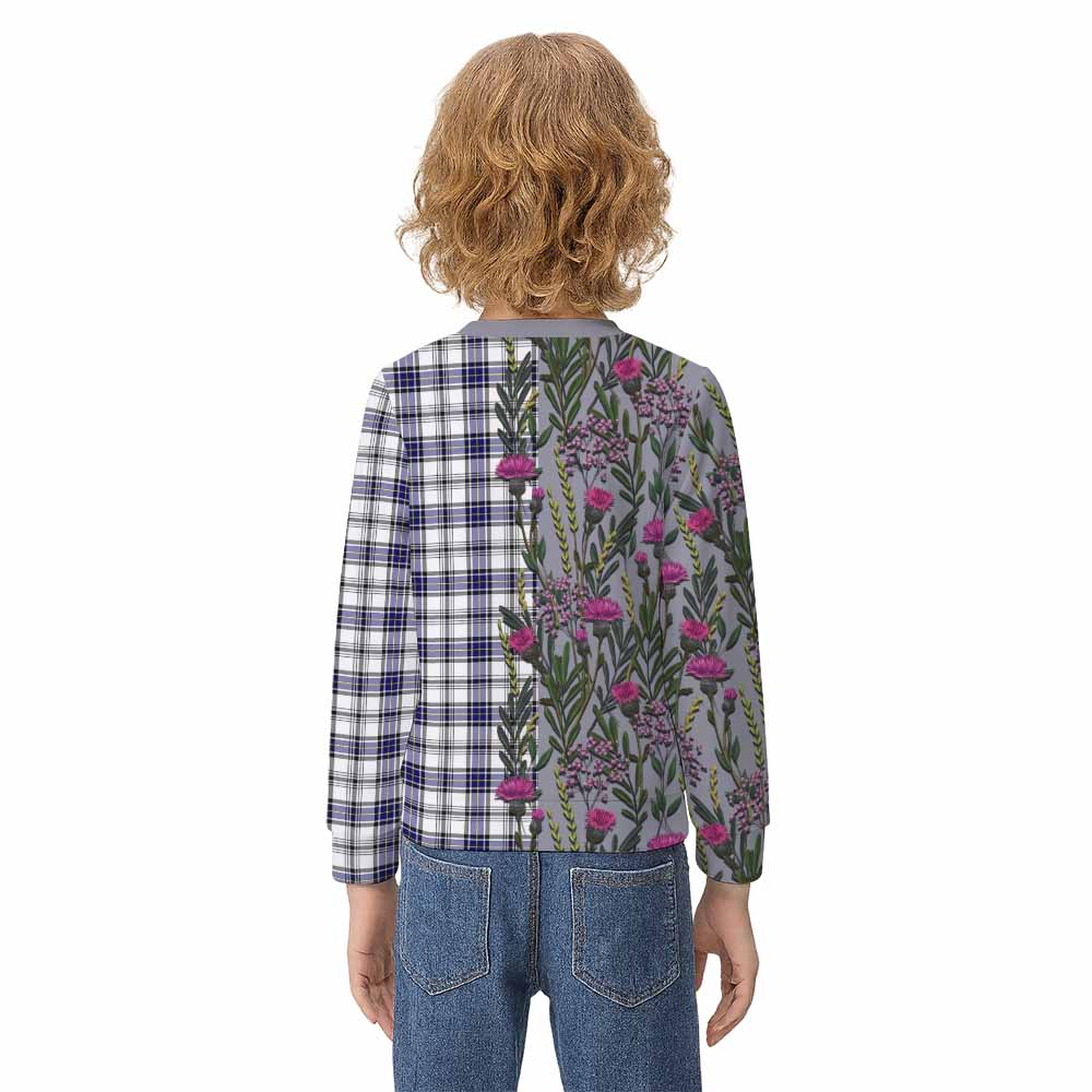 Hannay Family Crest Tartan Kid Knitted Sweatshirt Scottish Thistle Flower Pattern Half Style - Tartan Vibes Clothing