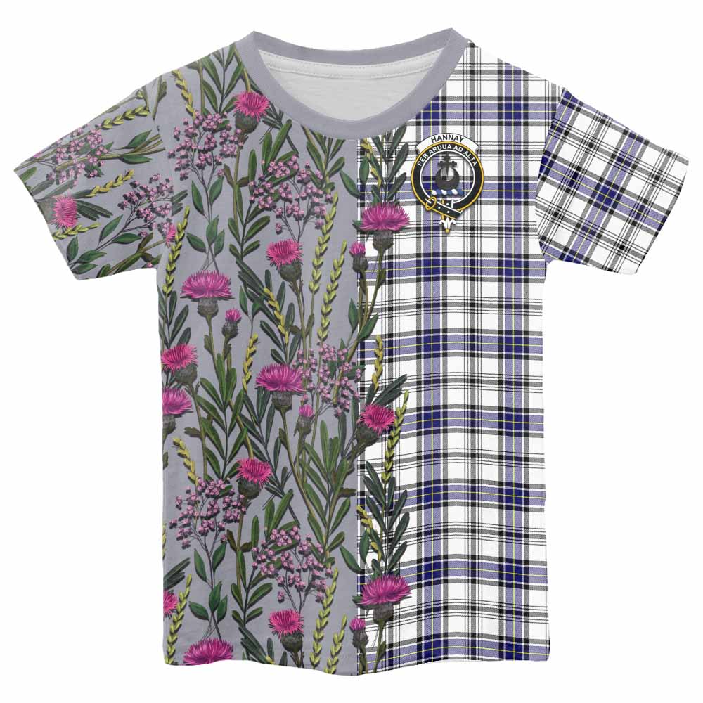 Hannay Family Crest Tartan Kid T-shirt Scottish Thistle Flower Pattern Half Style - Tartan Vibes Clothing
