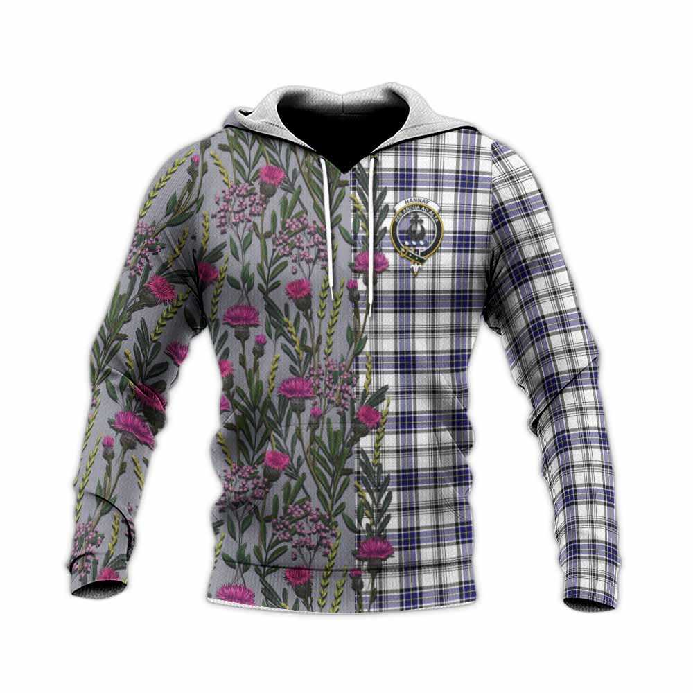 Hannay Family Crest Tartan Knitted Hoodie Scottish Thistle Flower Pattern Half Style - Tartan Vibes Clothing