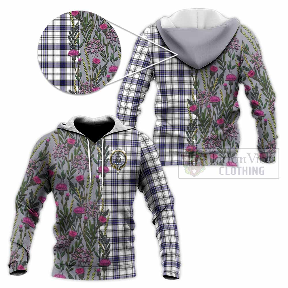 Hannay Family Crest Tartan Knitted Hoodie Scottish Thistle Flower Pattern Half Style - Tartan Vibes Clothing