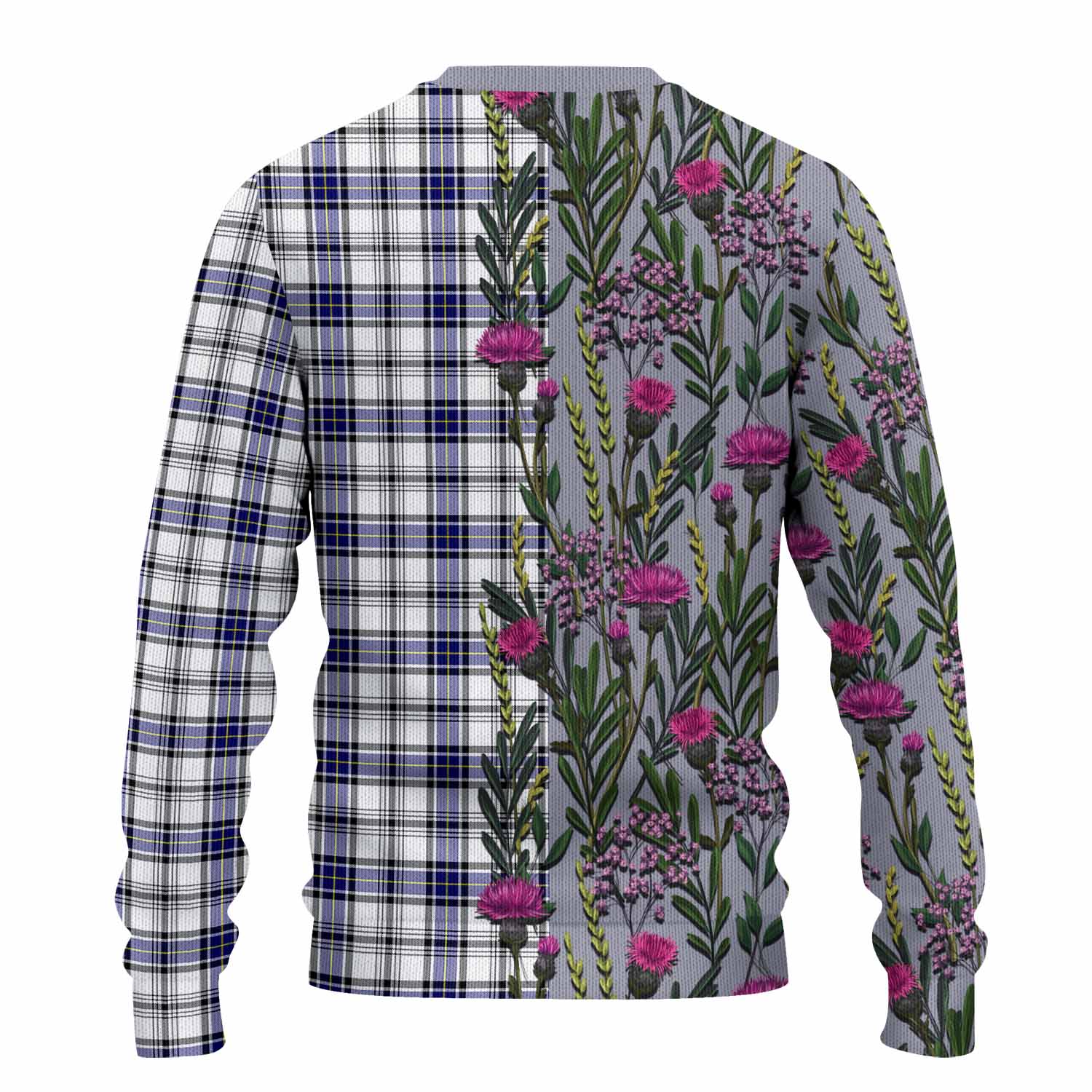 Hannay Family Crest Tartan Knitted Sweater Scottish Thistle Flower Pattern Half Style - Tartan Vibes Clothing