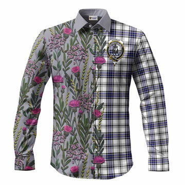 Hannay Family Crest Tartan Long Sleeve Button Shirts Scottish Thistle Flower Pattern Half Style