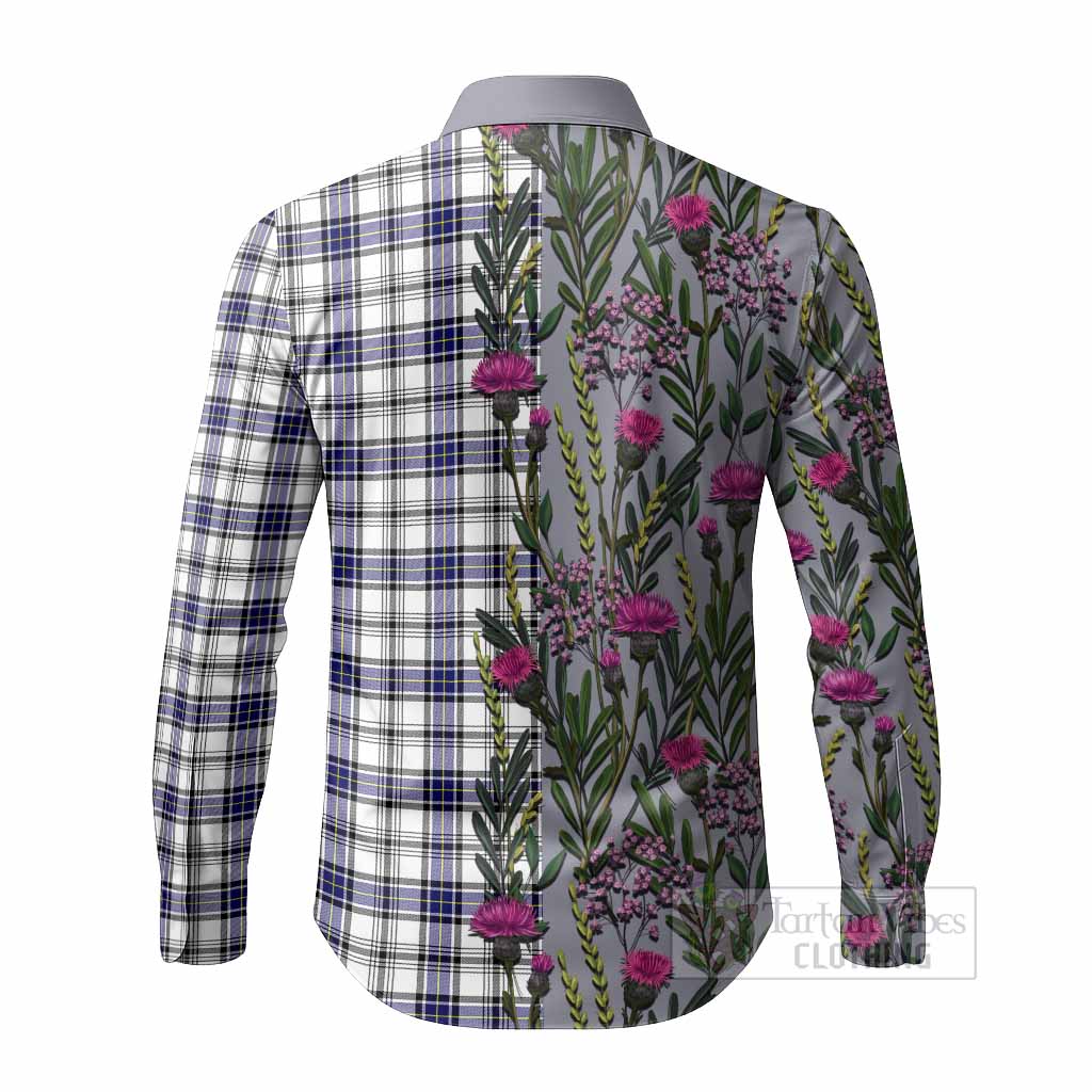 Hannay Family Crest Tartan Long Sleeve Button Shirts Scottish Thistle Flower Pattern Half Style - Tartan Vibes Clothing