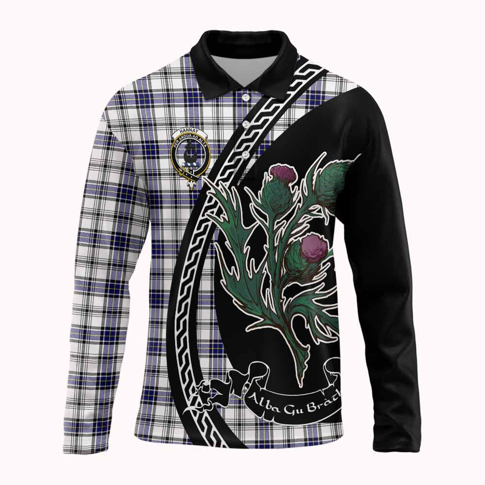 Hannay Family Crest Tartan Long Sleeve Polo Shirt Alba Thistle Inspired - Tartan Vibes Clothing
