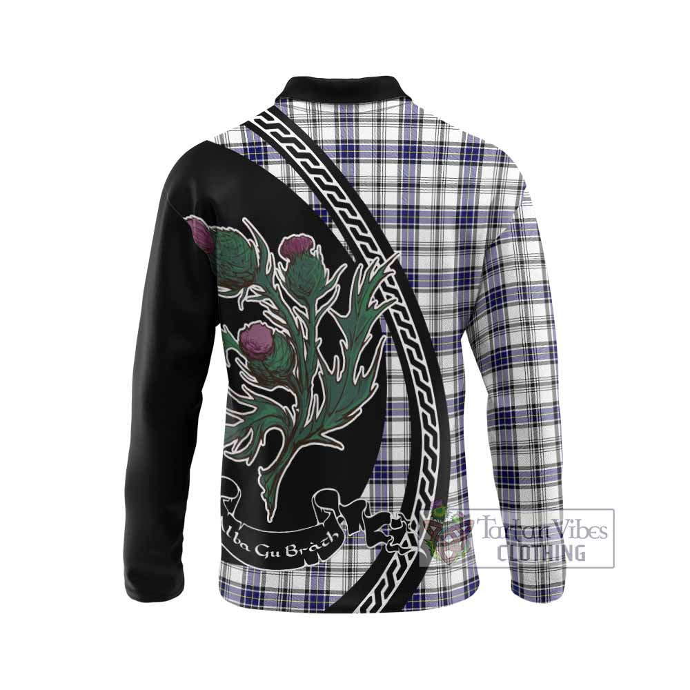 Hannay Family Crest Tartan Long Sleeve Polo Shirt Alba Thistle Inspired - Tartan Vibes Clothing