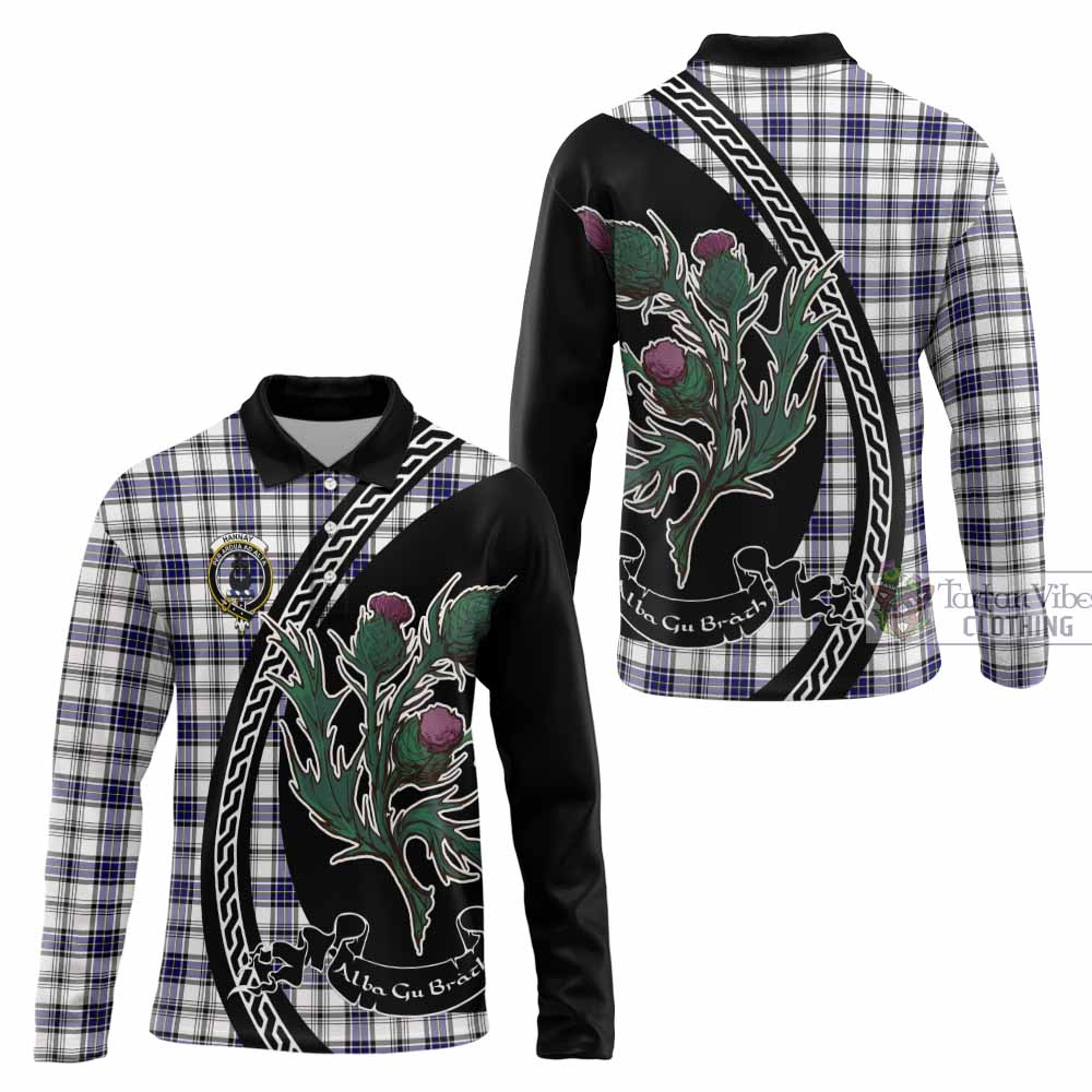 Hannay Family Crest Tartan Long Sleeve Polo Shirt Alba Thistle Inspired - Tartan Vibes Clothing