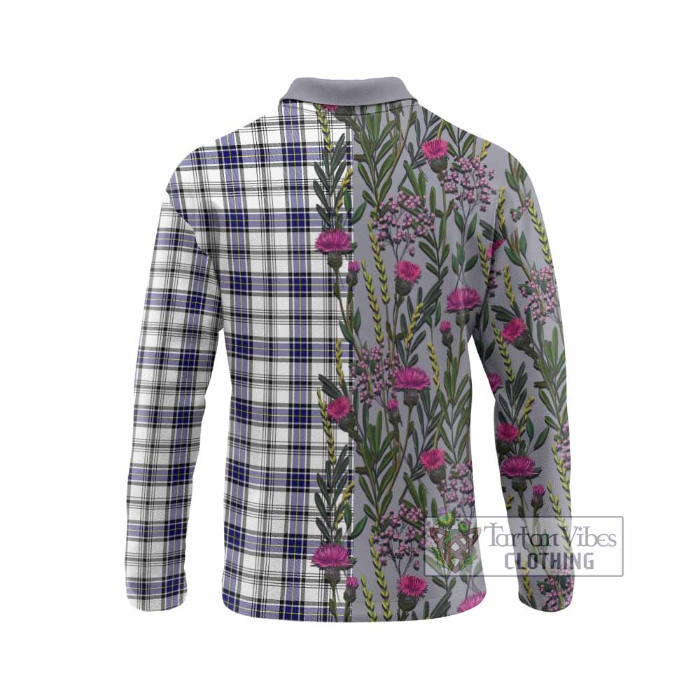 Hannay Family Crest Tartan Long Sleeve Polo Shirt Scottish Thistle Flower Pattern Half Style - Tartan Vibes Clothing
