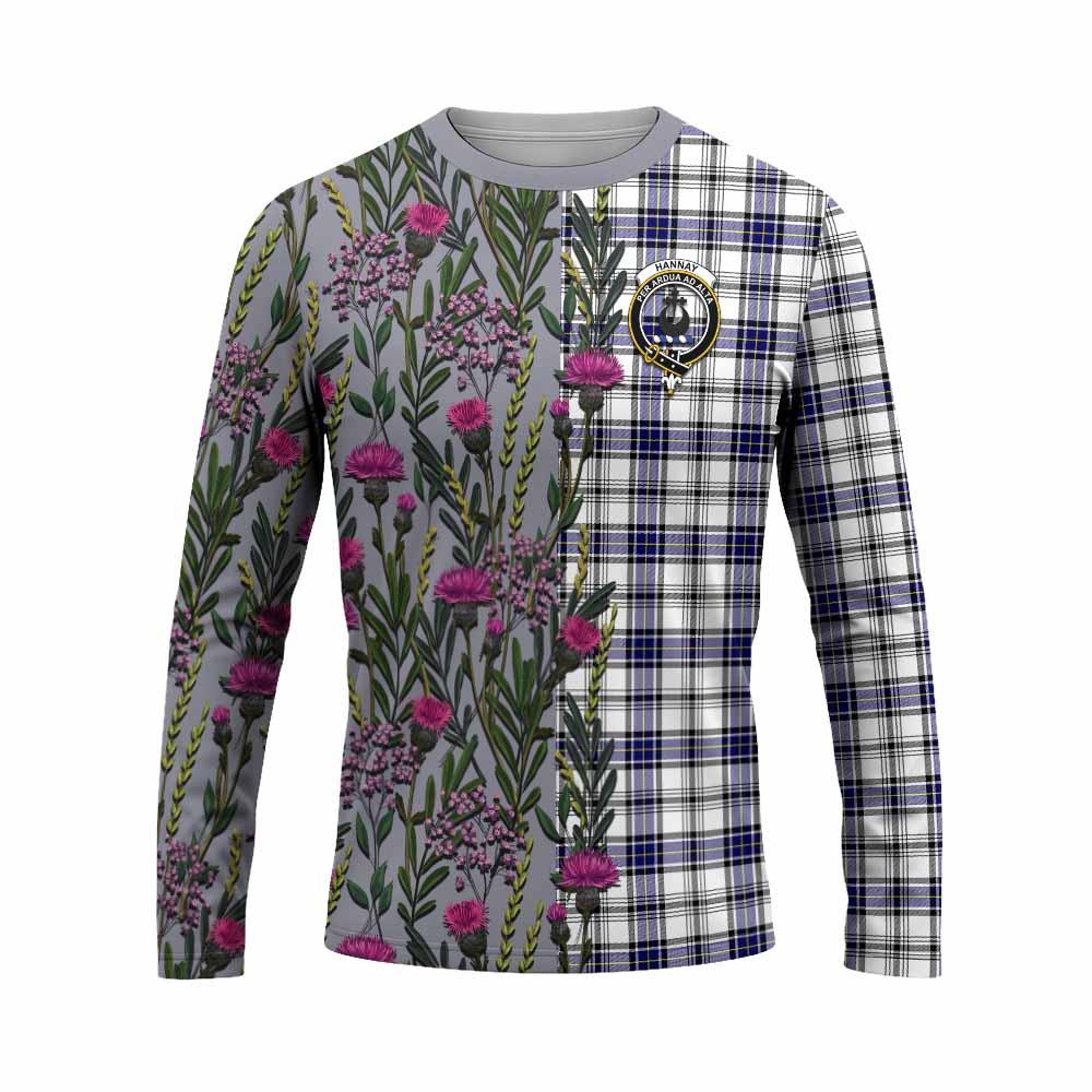 Hannay Family Crest Tartan Long Sleeve T-Shirt Scottish Thistle Flower Pattern Half Style - Tartan Vibes Clothing