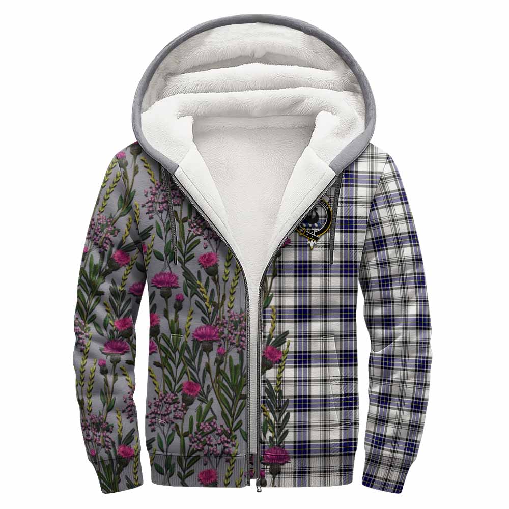 Hannay Family Crest Tartan Sherpa Hoodie Scottish Thistle Flower Pattern Half Style - Tartan Vibes Clothing