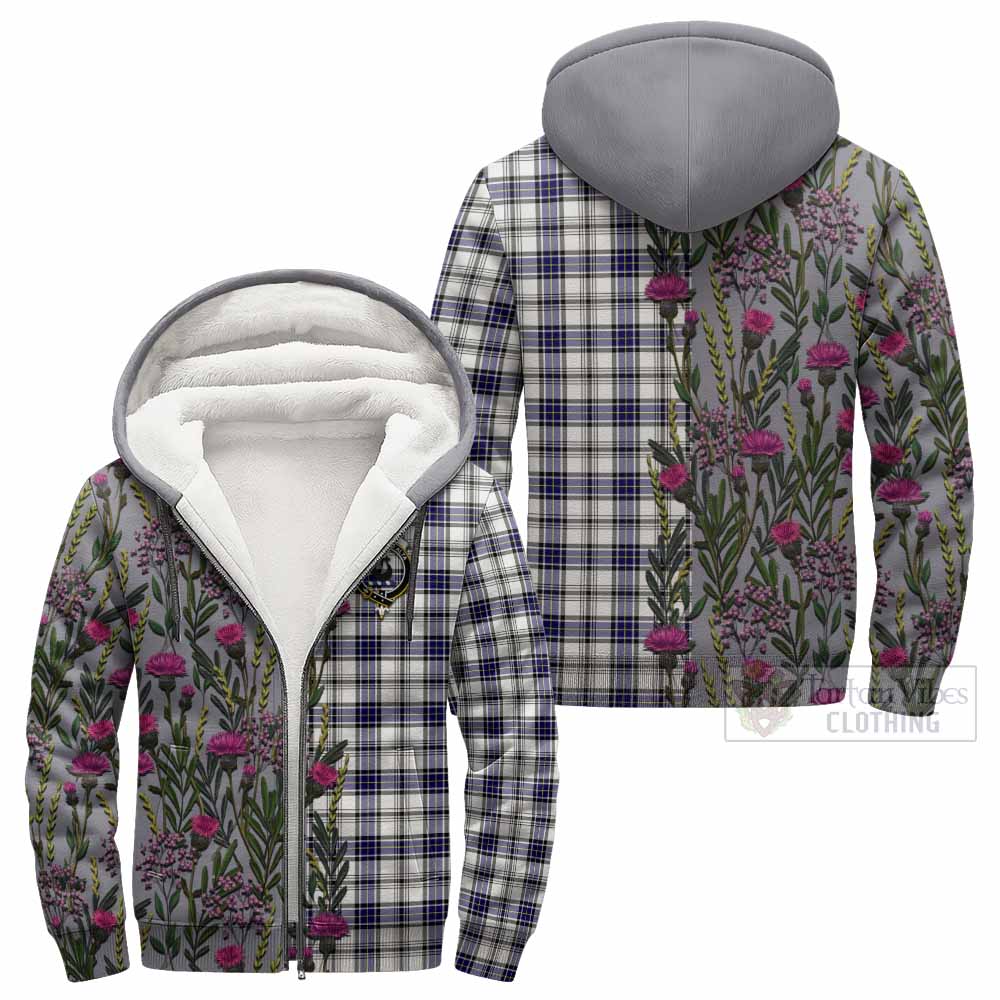Hannay Family Crest Tartan Sherpa Hoodie Scottish Thistle Flower Pattern Half Style - Tartan Vibes Clothing