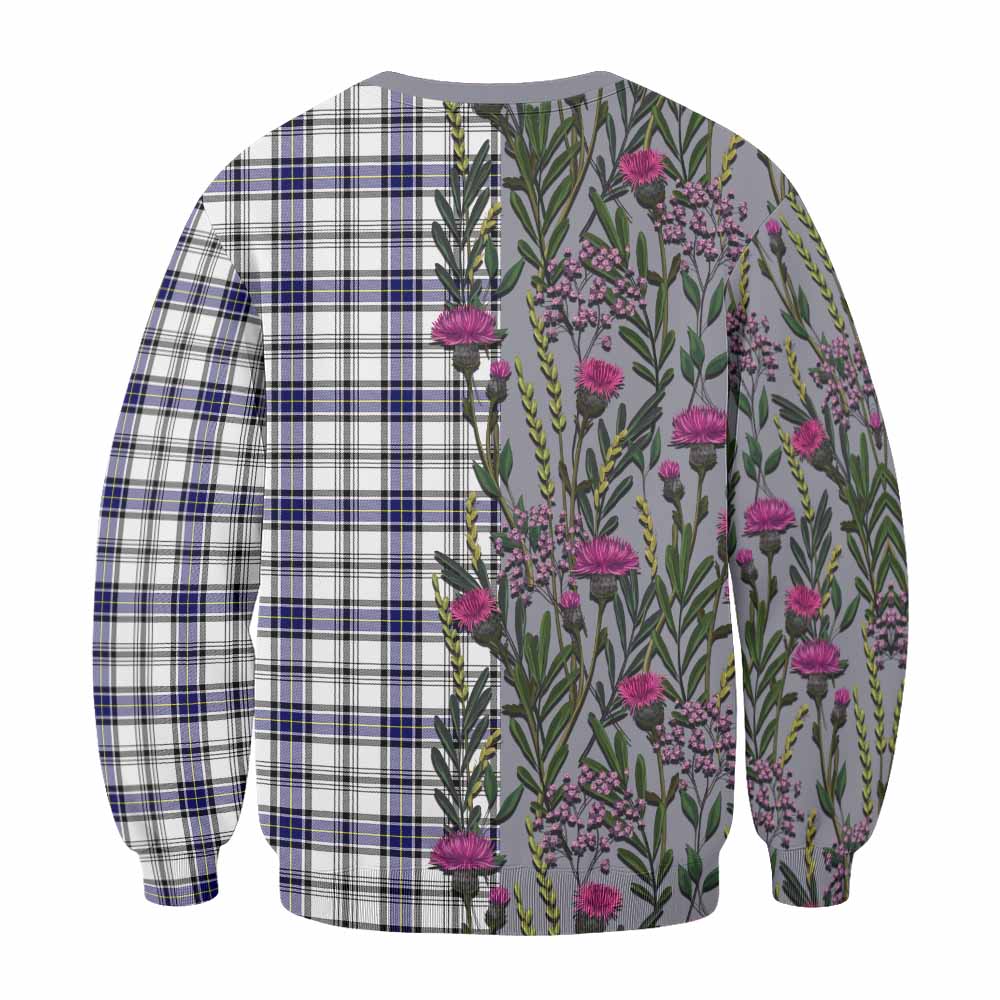 Hannay Family Crest Tartan Sweatshirt Scottish Thistle Flower Pattern Half Style - Tartan Vibes Clothing