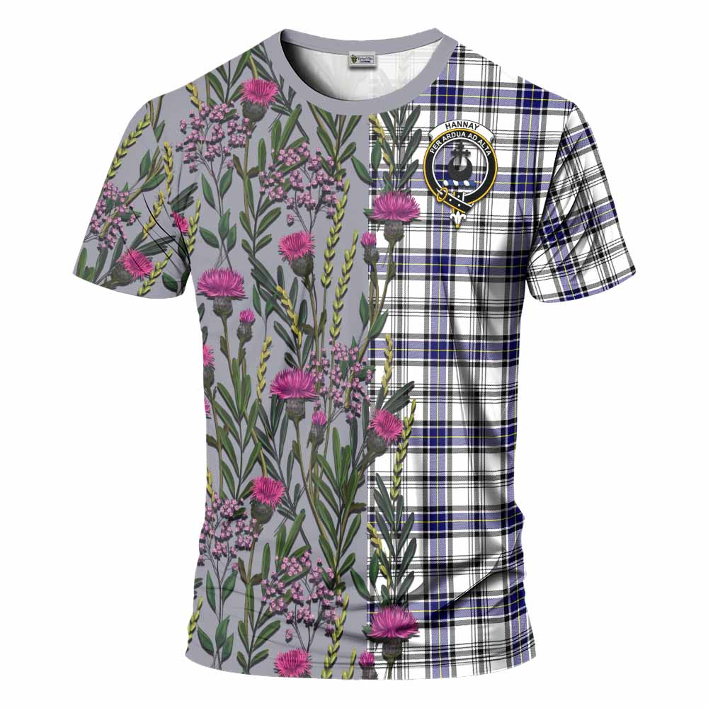 Hannay Family Crest Tartan T-Shirt Scottish Thistle Flower Pattern Half Style - Tartan Vibes Clothing