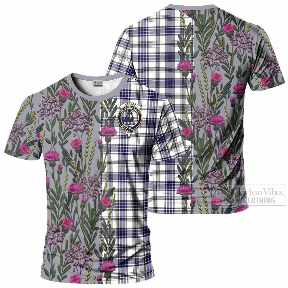 Hannay Family Crest Tartan T-Shirt Scottish Thistle Flower Pattern Half Style - Tartan Vibes Clothing