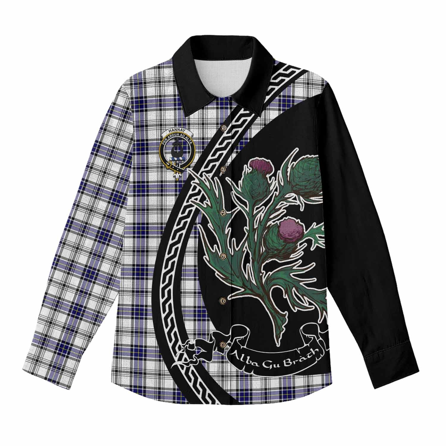 Hannay Family Crest Tartan Women Casual Shirt Alba Thistle Inspired - Tartan Vibes Clothing